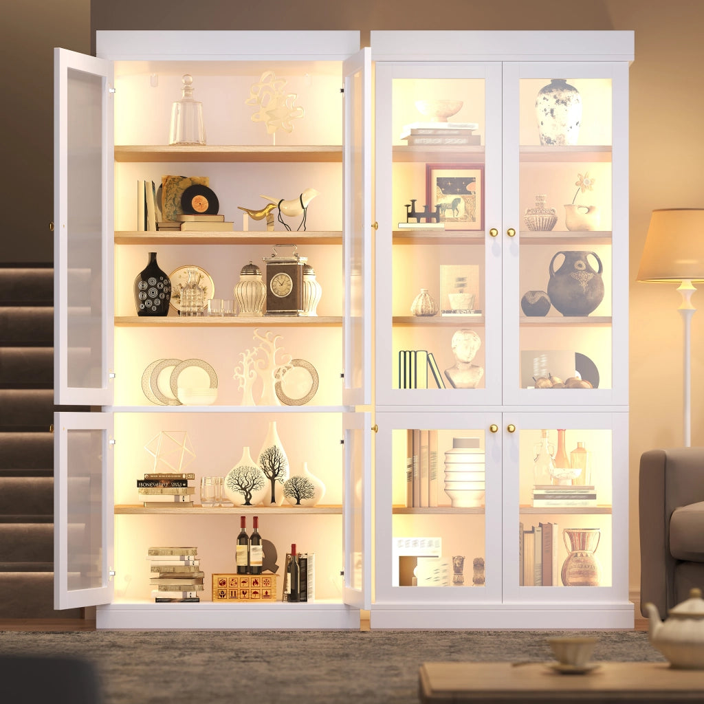 Armadio vetrina con LED multicolore, ripiani regolabili e antiribaltamento, per soggiorno, 160 × 40 × 180 cm