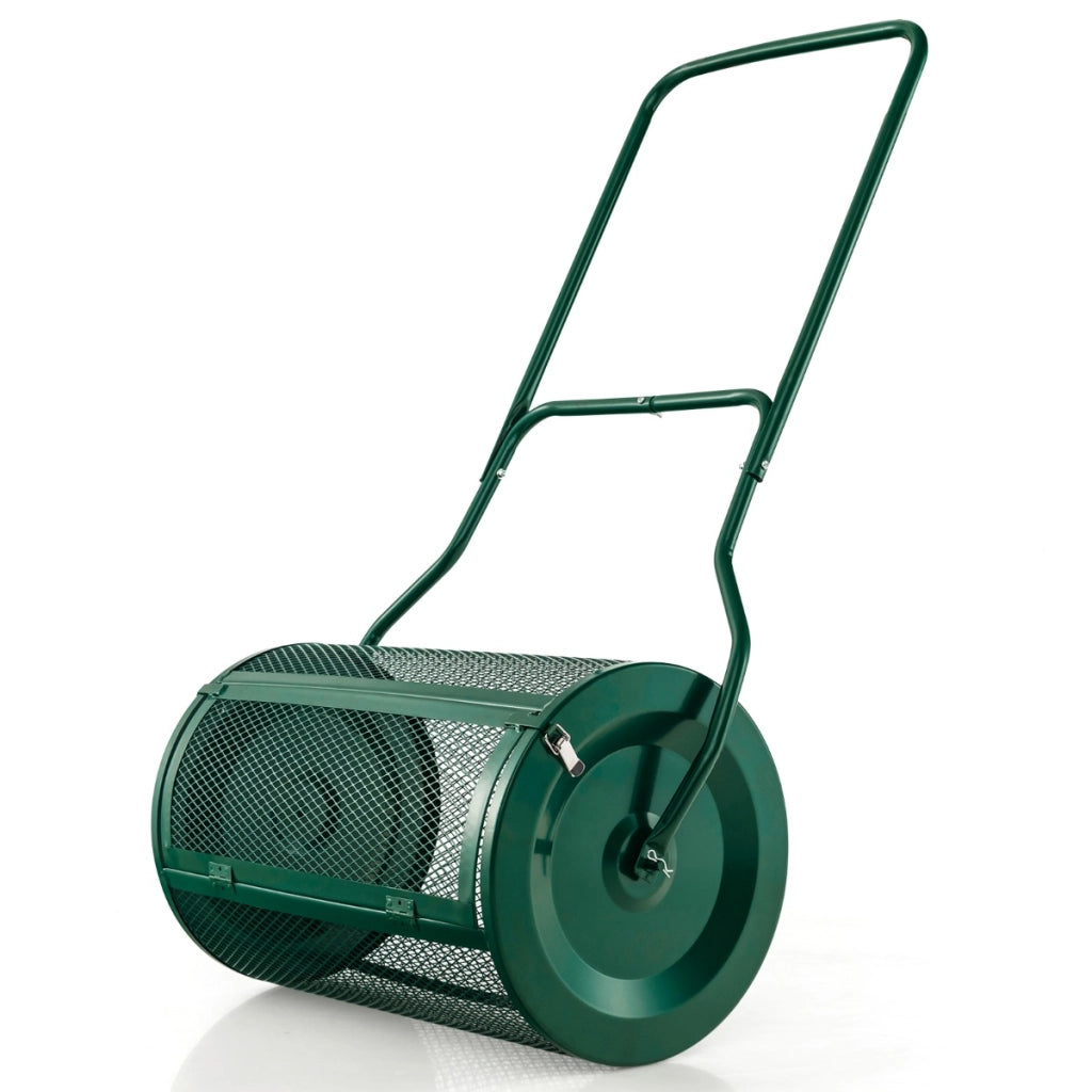 Spandiconcime con impugnatura pratica chiusure laterali e rullo a rete, Spanditerriccio in metallo larghezza 68 cm Verde-Attrezzi da giardino