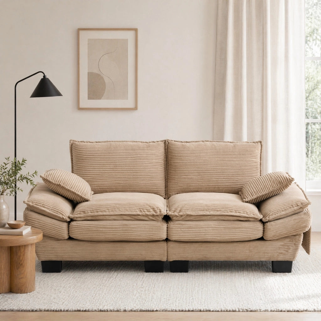 DIVANO 2 posti 190x73x84 cm in tessuto Corduroy Khaki con USB-C e tasche laterali