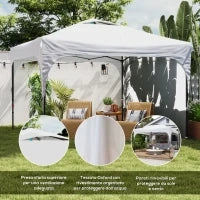 Gazebo da Giardino 3x3 m ad Altezza Regolabile su 3 Livelli, in Poliestere e Acciaio, Bianco