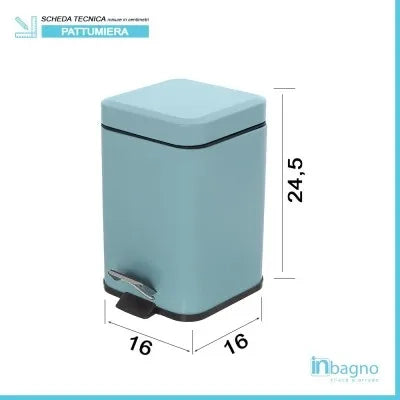 Pattumiera bagno 3lt in acciaio turchese pastello con secchio estraibile
