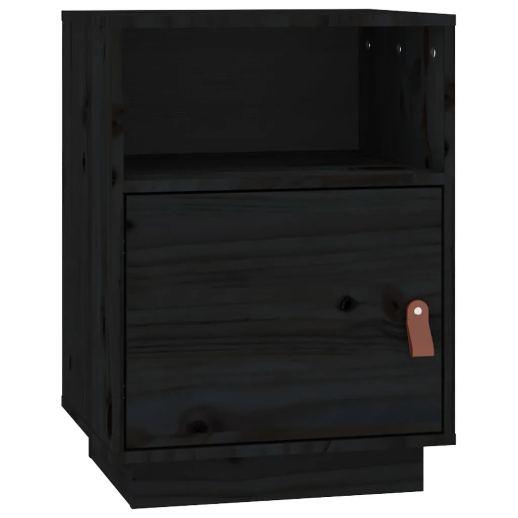 Set di 2 Comodini | Armadio da Notte | Mobiletto da notte Neri 40x34x55 cm in Legno Massello di Pino