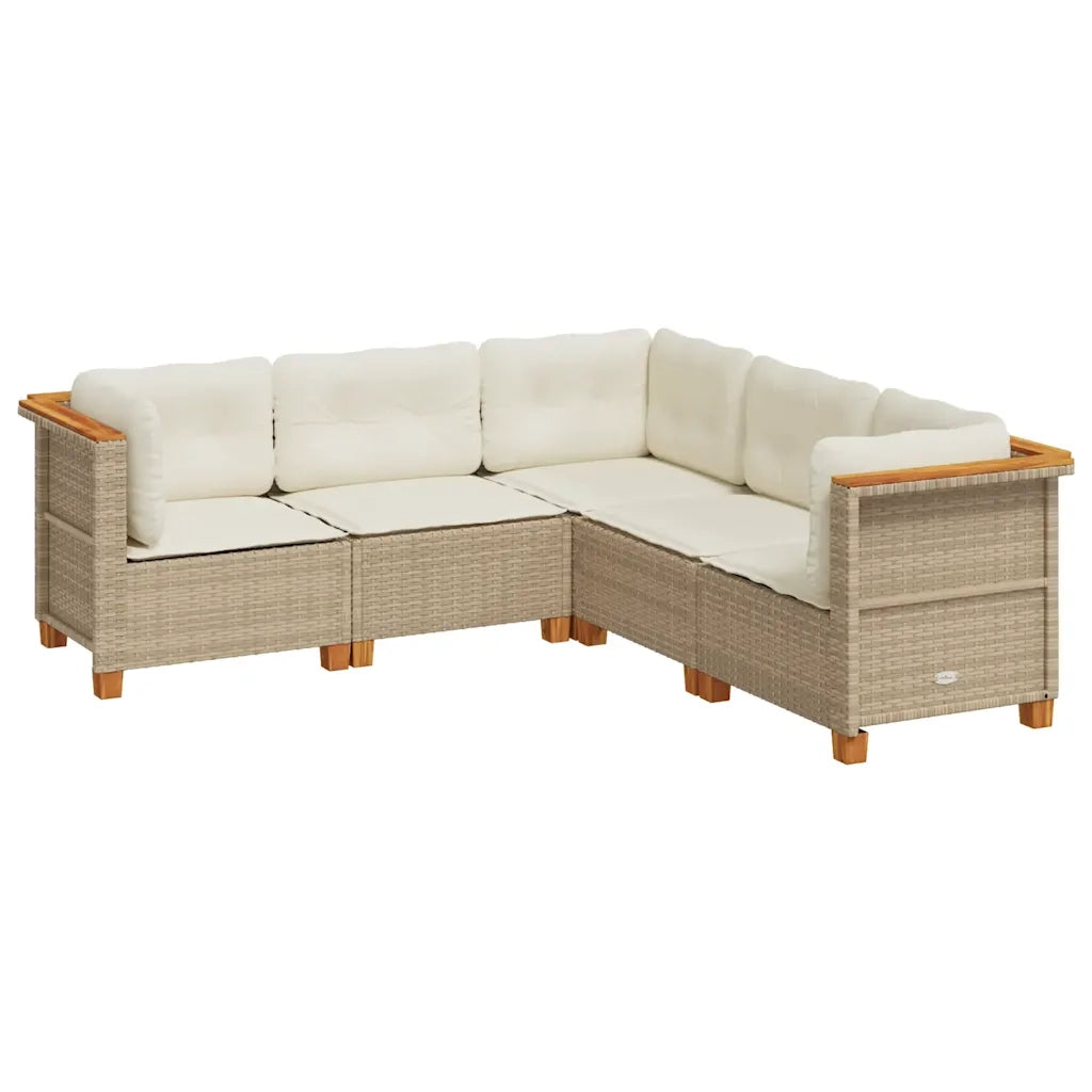 Set Divano da Giardino 5 pz con Cuscini Beige in Polyrattan 3261823