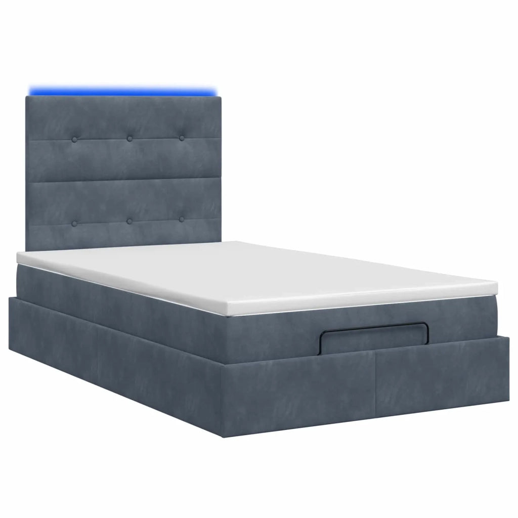 Letto Ottomano con Materasso e LED Grigio Scuro 120 x 200 cm 3458296