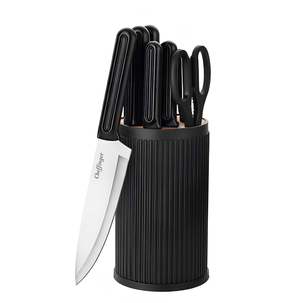 Set Coltelli 7 pezzi con Blocco Portacoltelli e Forbici Manici Ergonomici Nero / Argento Cheffinger