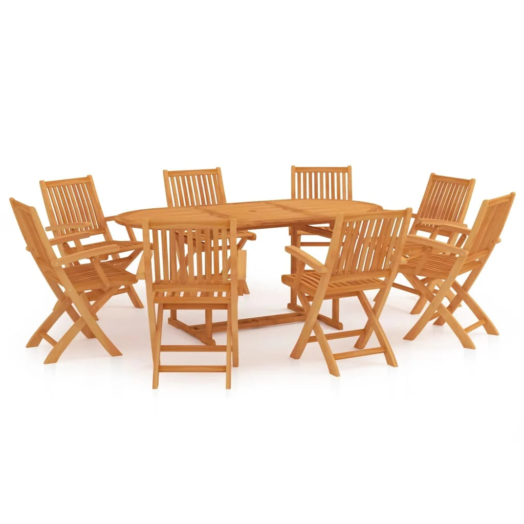 Set da pranzo da giardino per esterni da 9 pezzi in legno massello di teak 02_0014083