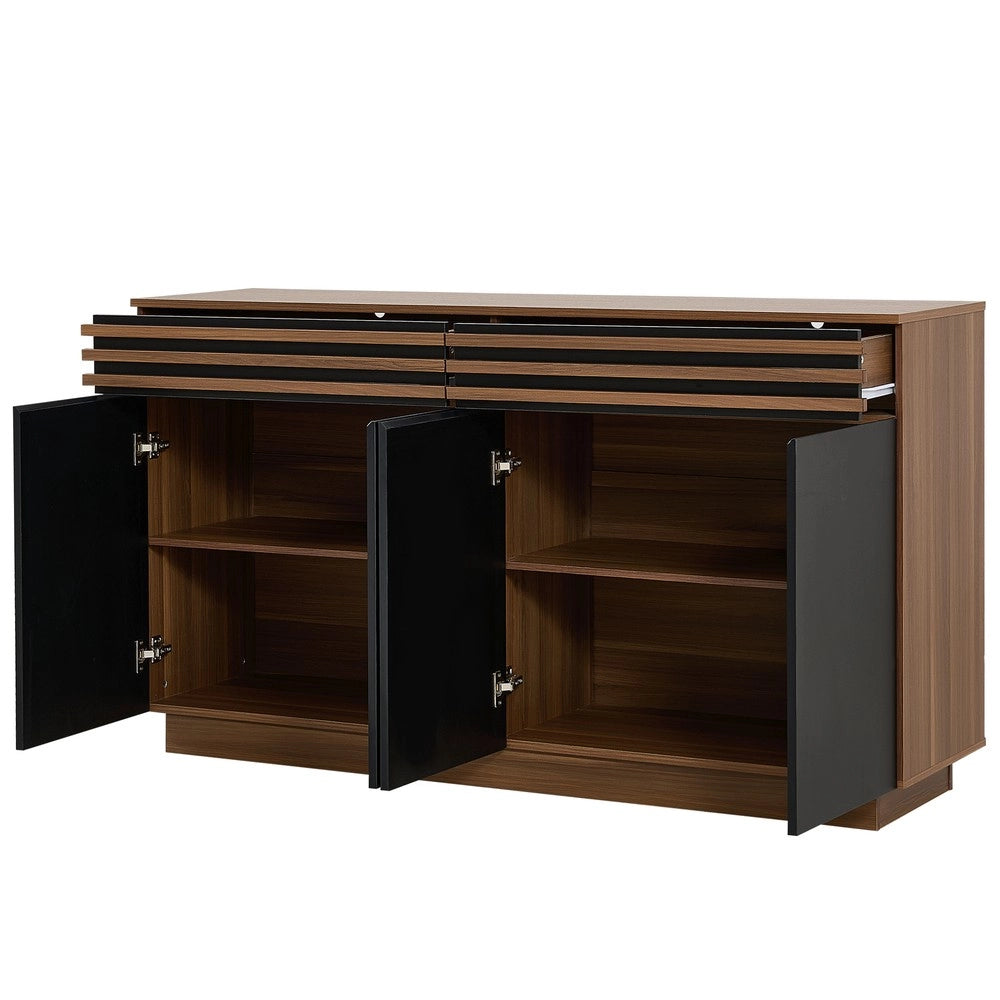 Credenza moderna ¨C MINIMAL ¨C Marrone, ante nere, 2 cassetti, 150x40x85