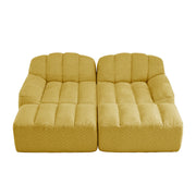 Divano modulare 2 posti con ottoman; design ergonomico e collegamenti antiscivolo; pile granulare giallo