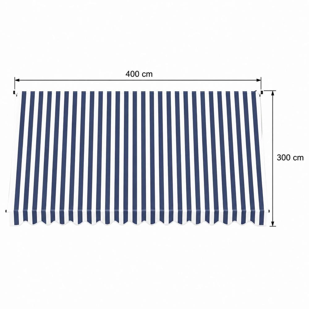 Retractable Awning, Manually Operated, 400 Cm, Blue/white Striped