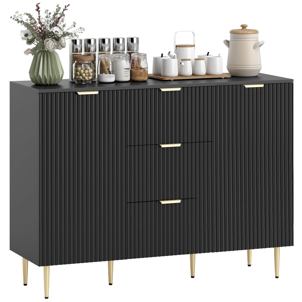 Mobile Buffet Cucina ¨C Xylo ¨C 3 Cassetti Ante Ripiani Regolabili 120x40x90cm Nero