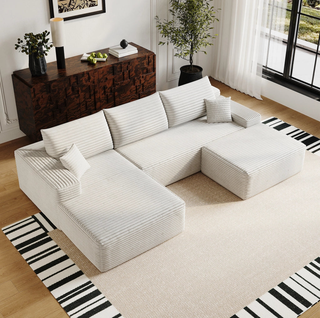 Divano in tessuto a coste 270x175x83 cm; bianco; imbottitura in schiuma elastica