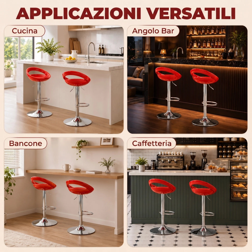 Sgabelli da Bar Girevoli Set 2 ¨C zephmum ¨C Altezza Regolabile Seduta in ABS Base in Acciaio Rosso