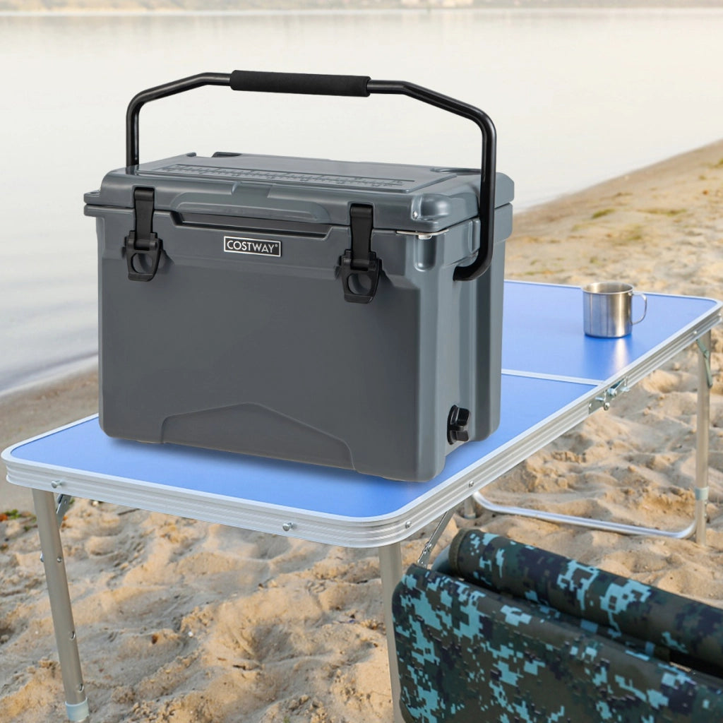 Borsa termica rigida da 23L a rotostampaggio, Ghiacciaia portatile con manico in alluminio e portabicchieri Grigio-Contenitori raffreddamento