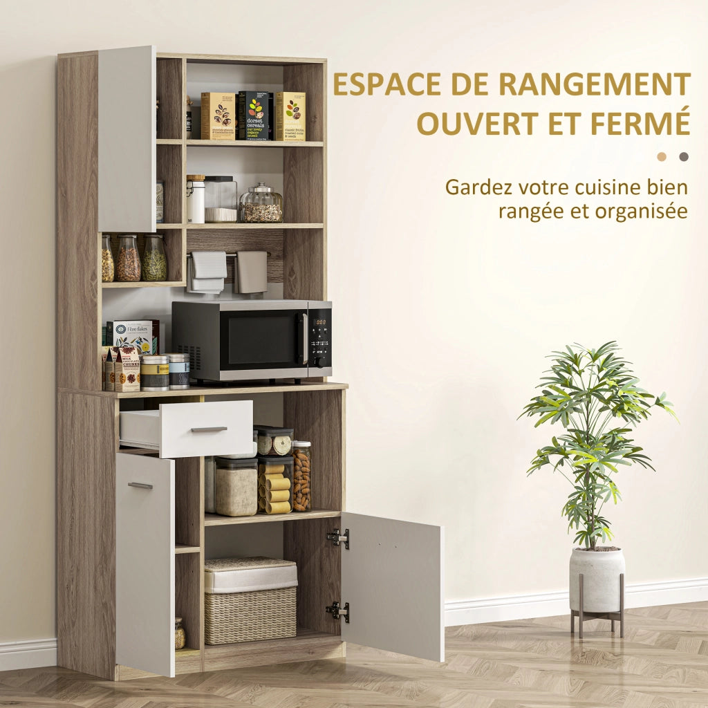 Mobile Alto da Cucina ¨C Xylo ¨C Bianco e Legno con Ripiani Regolabili e Cassetto
