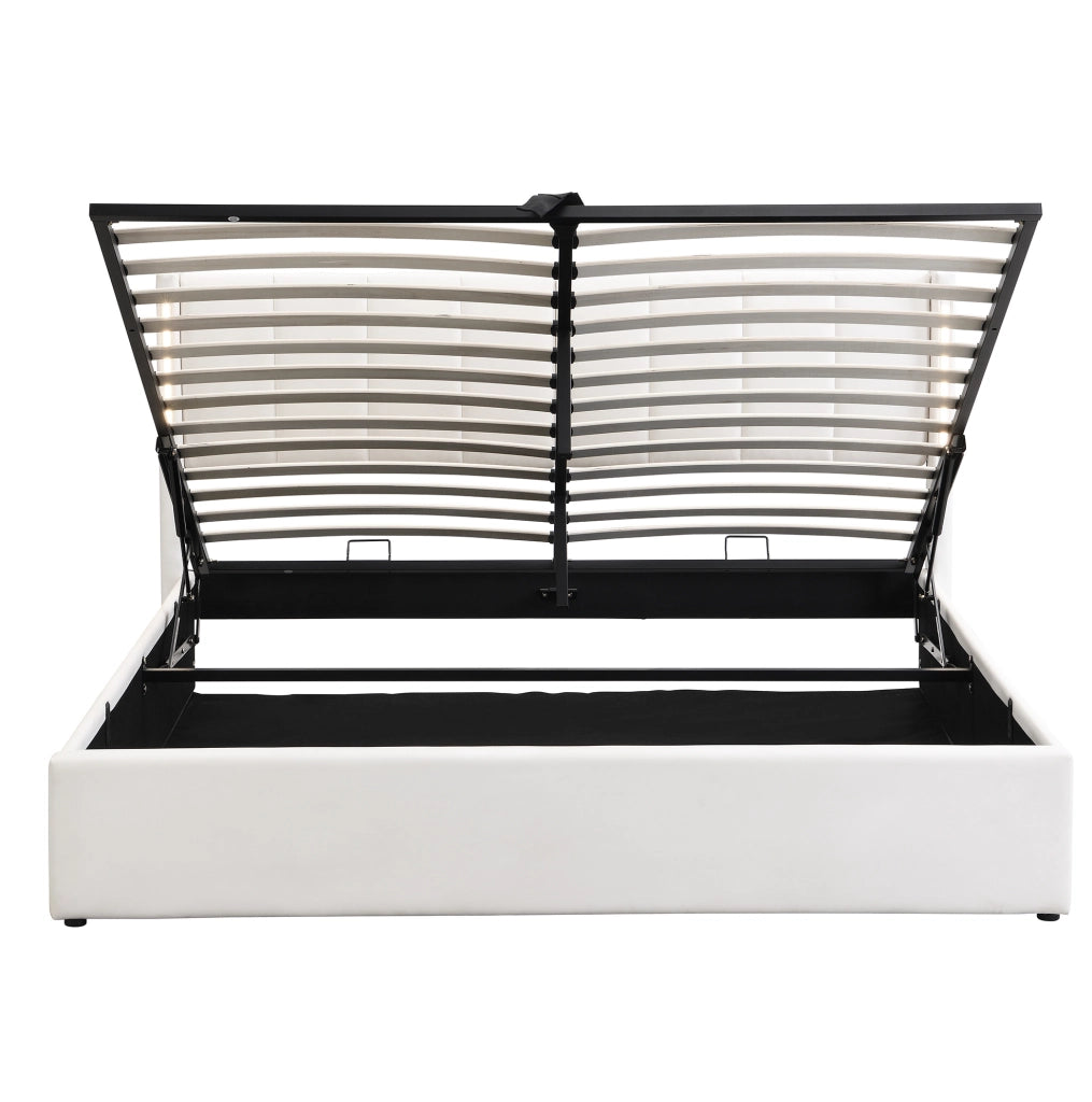 Letto con contenitore 140x190 cm in PU bianco con LED e USB