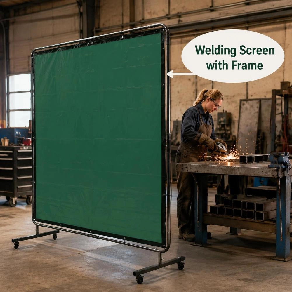 Welding Curtain 1.8 X 1.8 M, Welding Protection Curtain Made Of Flame-retardant Vinyl, Welding Protection Wall With 4 Swivel Casters And 6-stage UV Protection, Welding Blanket, Welding Protection, Green