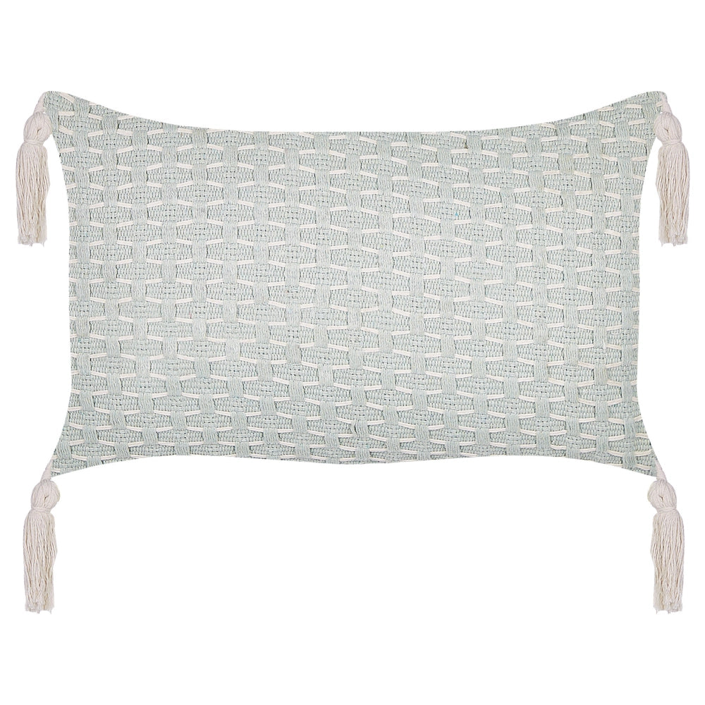 Set di 2 cuscini in tessuto di poliestere grigio 45 x 25 cm con nappe e imbottitura soggiorno camera da letto
