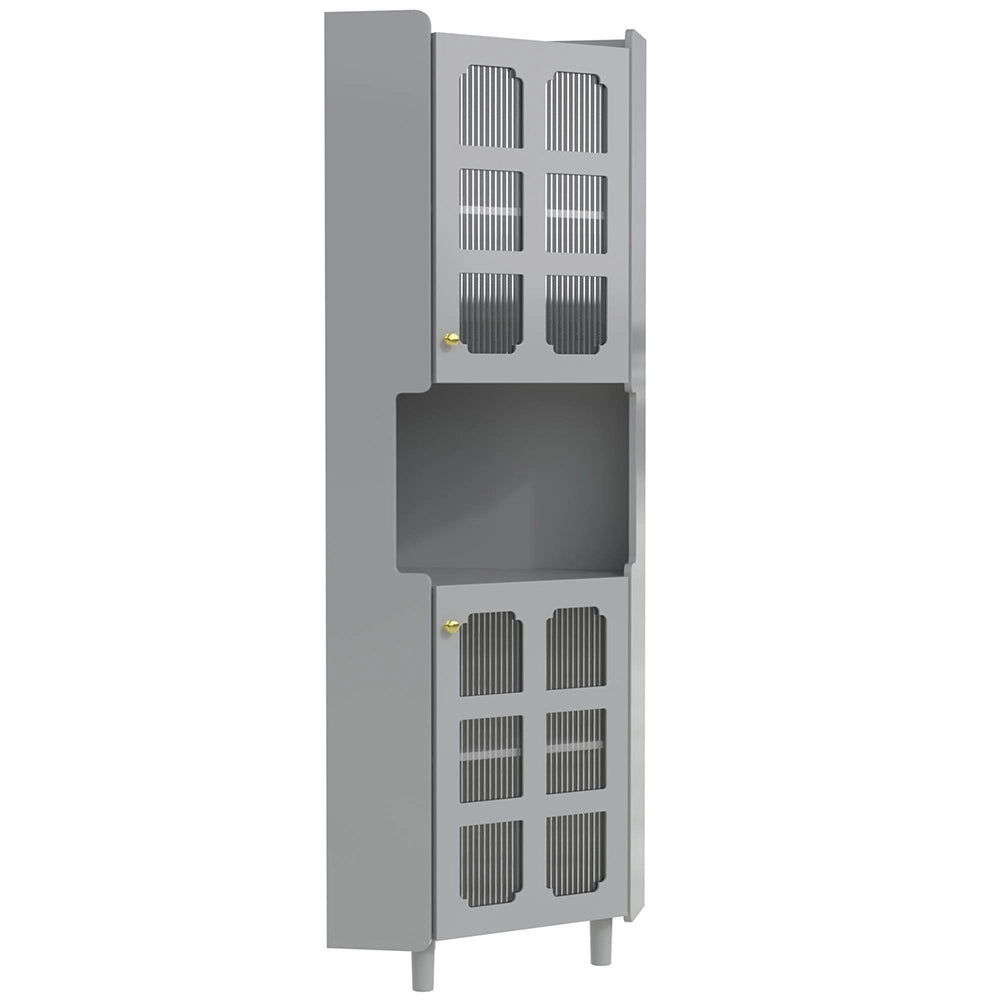 Armadio angolare grigio con illuminazione LED - Xylo - Multifunzionale per soggiorno, bagno, camera