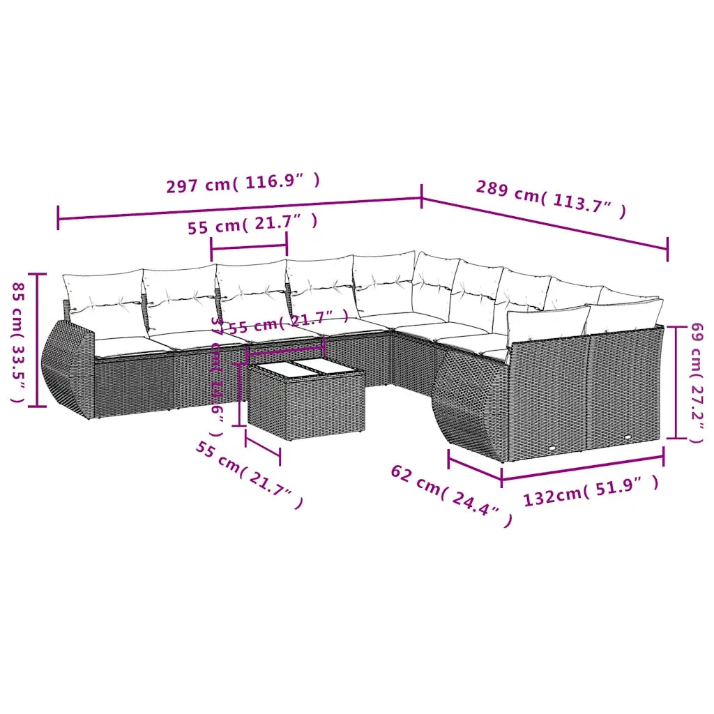 Set Divani da Giardino 11 pz con Cuscini Nero in Polyrattan 3221916