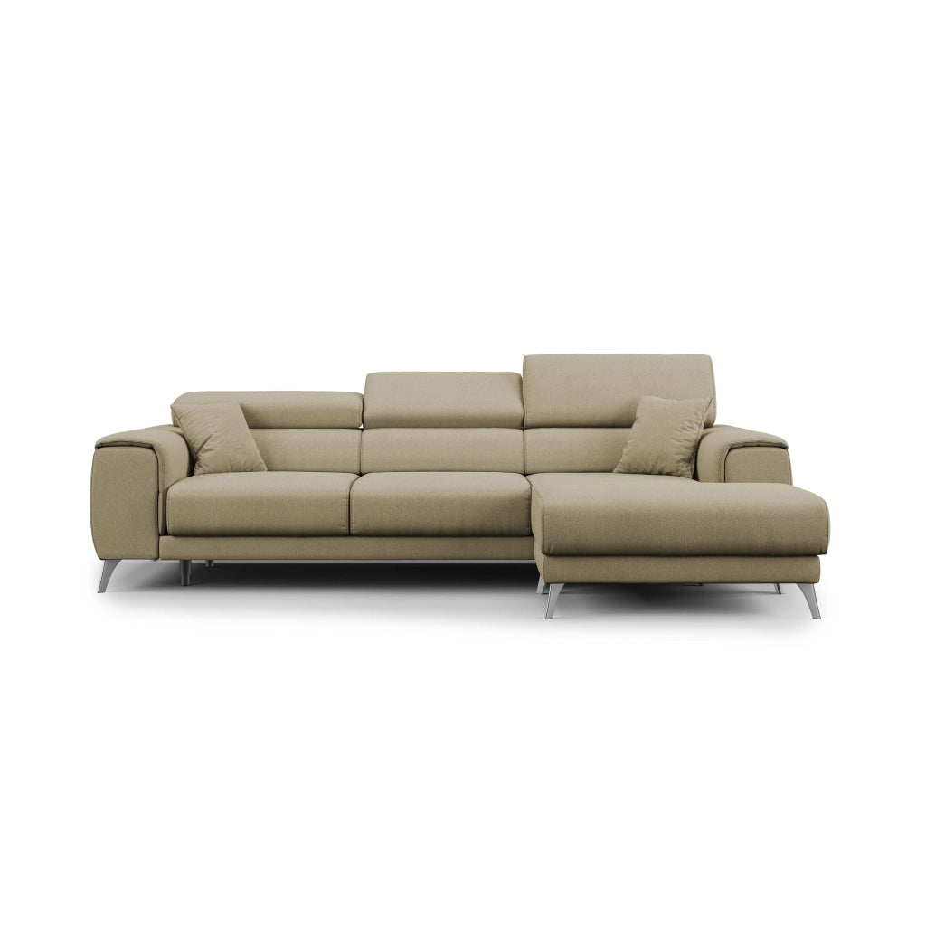 Fusion Divano angolare con sedute scorrevoli in tessuto morbido smacchiabile T05 260 cm Destro cammello