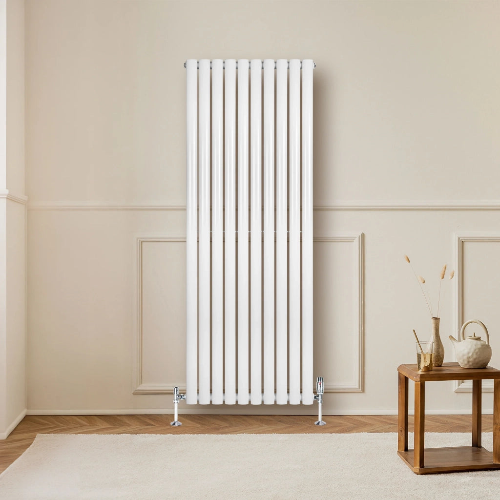 Radiatore Verticale Ovale 1600x600mm Bianco con Valvole TRV