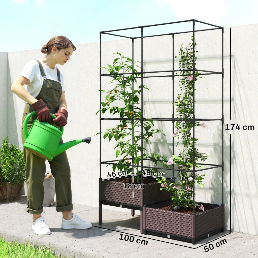 Fioriera con Griglia Rampicante ¨C Xylo ¨C 2 Vasi PP Nero 100x50x174 cm