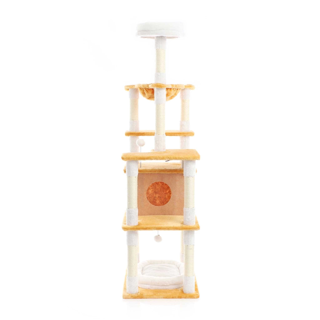 Fudajo Albero tiragraffi per gatti 164cm bianco/marrone con sisal e cuccetta