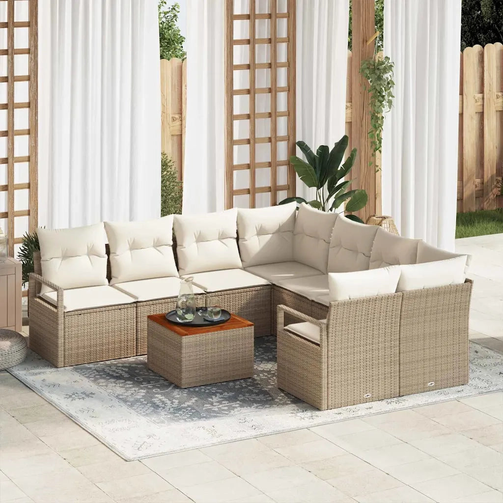 Set Divano da Giardino 9 pcs Beige e Crema polyrattan 3356356