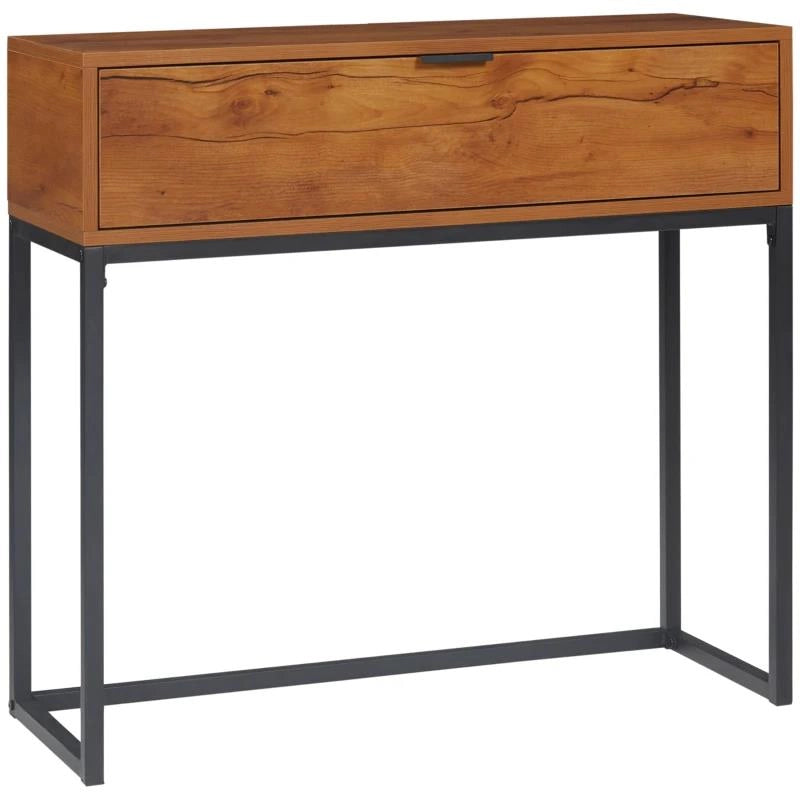CONSOLLE DA INGRESSO MINIMAL CON CASSETTO, IN LEGNO E ACCIAIO, 80X30X76 CM, COLOR LEGNO E NERO