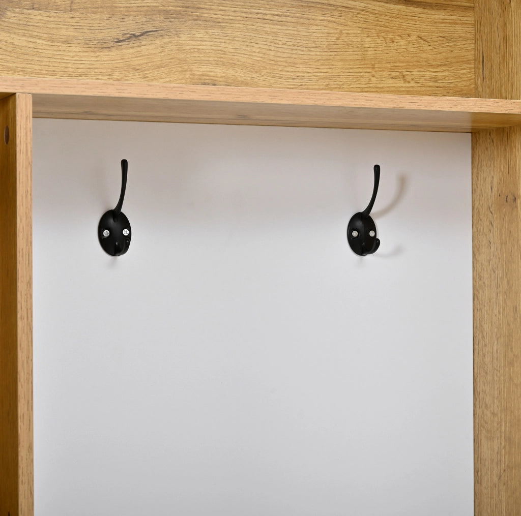 Mobile ingresso con specchio e scarpiera 127x35x180,5 cm in MDF bianco e naturale HAVRYA
