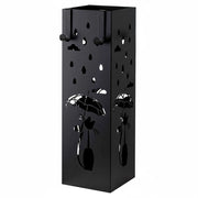 Portaombrelli In Metallo Con Decorazione Gatto Vaschetta Scolapioggia Removibile E 2 Ganci Laterali Base Antiscivolo Stand Quadrato Design Per Ingresso Casa E Ufficio 49 x 15.5 x 15.5 Cm Nero