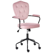 Sedia da ufficio in velluto rosa con seduta e schienale regolabili in altezza base completamente girevole stile glamour per l'ufficio domestico