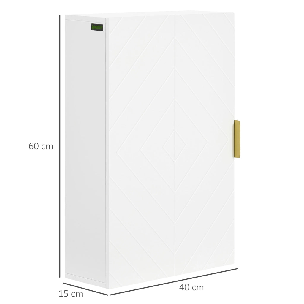 g Armadietto Bagno a Muro con Anta Decorata. Maniglia Dorata e Ripiani Regolabili. 40x15x60 cm. Bianco