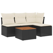 Set Divani da Giardino 5 pz | Set Salotto da Giardino con Cuscini in Polyrattan Nero