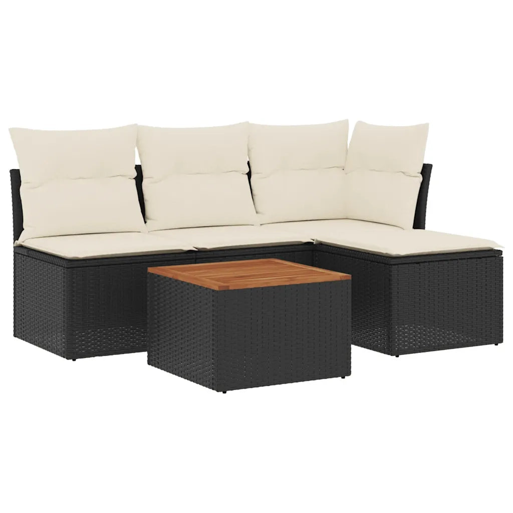 Set Divani da Giardino 5 pz | Set Salotto da Giardino con Cuscini in Polyrattan Nero