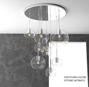 SOSP. OTTONE SAT. TONDA 8 LUCI VETRI (1 GRANDE+2 MEDIO +5 PICCOLO) TUTTI TRASPARENTI 1155OS-S8 TMIX-TR