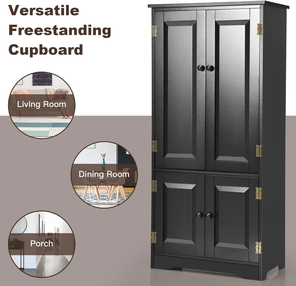Mobile Multiuso, 4 Ante con Manico, Armadietto da Terra, 2 Ripiani Regolabili, per Bagno, Cucina, Soggiorno, Studio, Ufficio, 58,5x31,5x123 cm, Nero