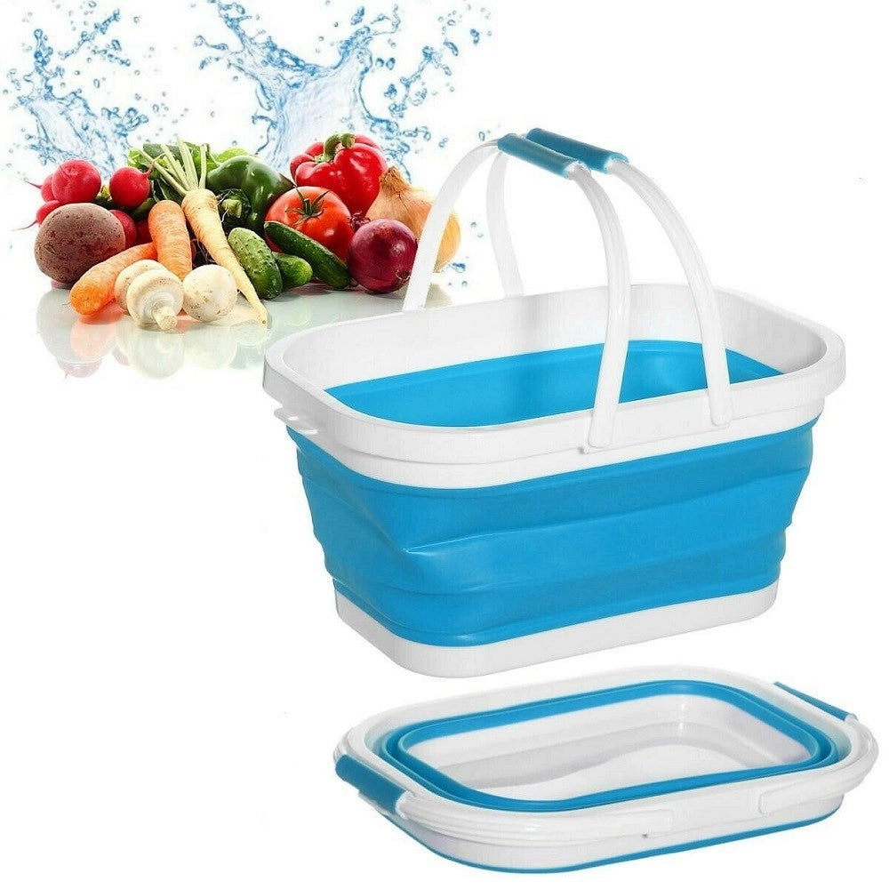 Trade Shop - Cesto Pieghevole In Silicone Multiuso Bagno Cucina Pic Nic Alimenti 38x27x19cm -