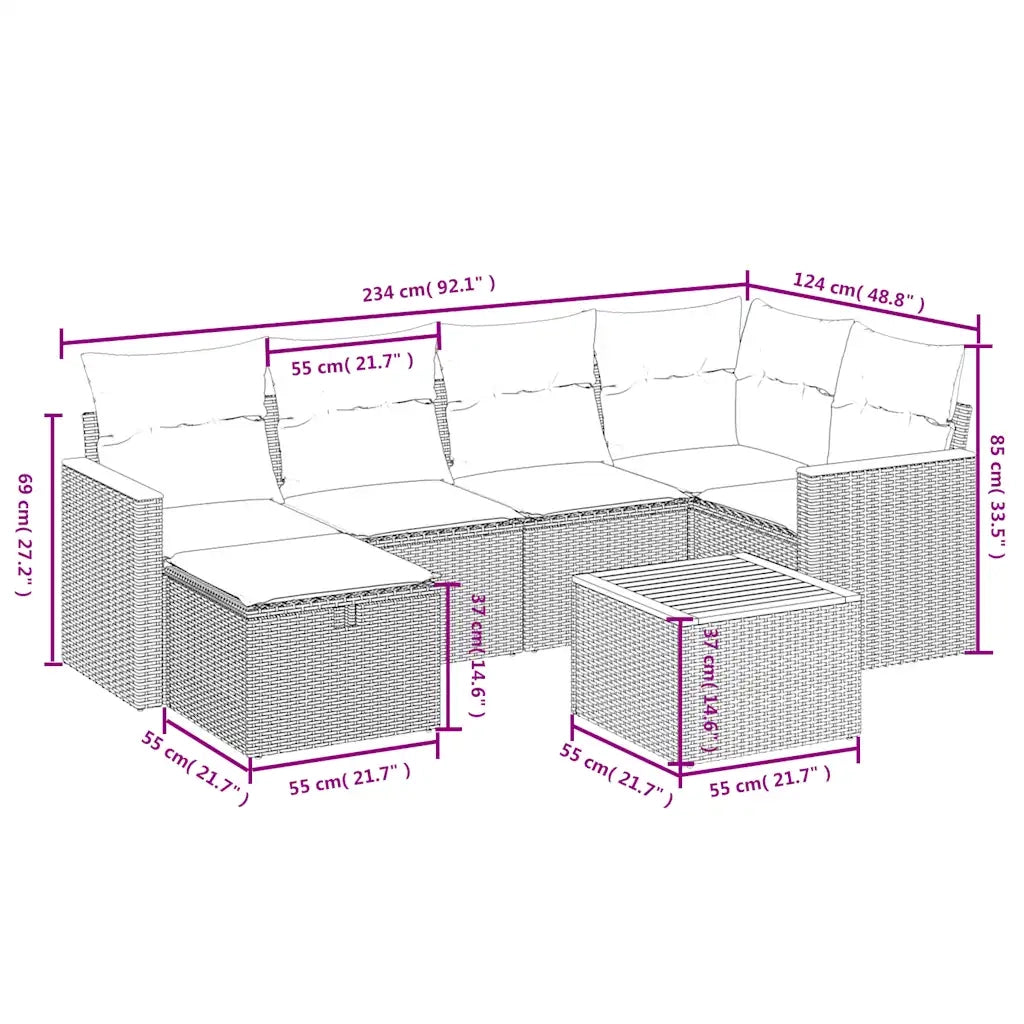 Set Divani da Giardino 7 pz con Cuscini Beige in Polyrattan 3265307