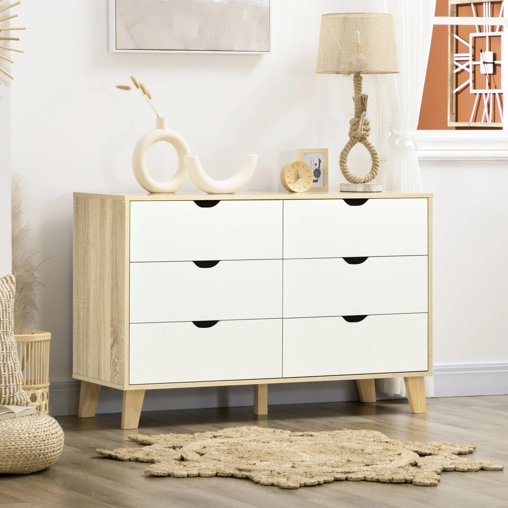 Cassettiera Moderna con 6 Cassetti ¨C zephmum ¨C Legno Naturale e Bianco 120x40x76 cm