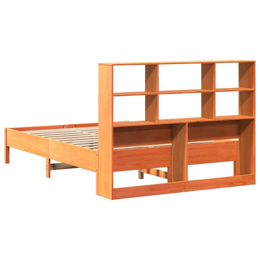 Letto Libreria senza Materasso-Struttura Letto con contenitore Marrone Cera 160x200 cm in Pino 784924
