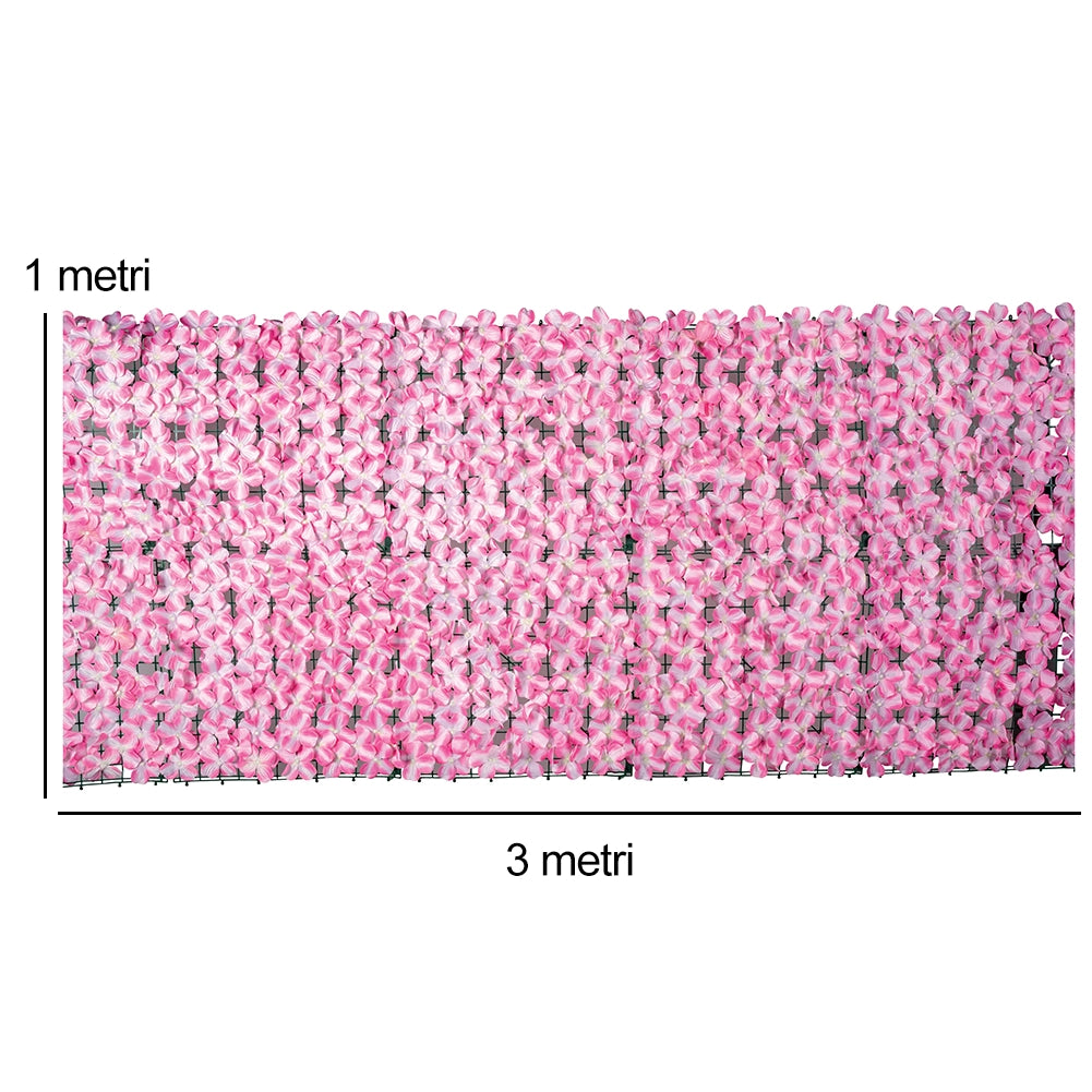 Siepe Artificiale Sintetica 1 x 3 metri Rotolo Anticaduta Rete Fiori Rosa