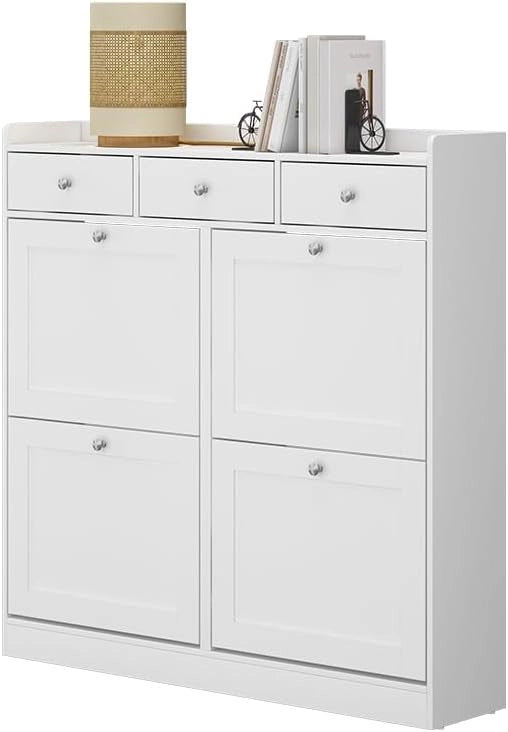 Scarpiera da ingresso Vitto, Bianco, 100 x 99.5 cm con 3 cassetti e 4 scomparti pieghevoli