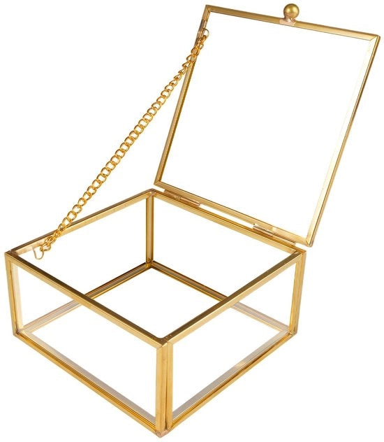 Scatola per Gioielli/Gifti in Vetro - Design Transparente - Dimensioni 10x10x4,8 cm - Inclusa Chiusura/Catena - Ideale per Gioielli/Gifti - Scatola per Gioielli