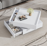 Tavolino da caffè bianco girevole a 360° con 2 cassetti, 60 × 60 × 38 cm