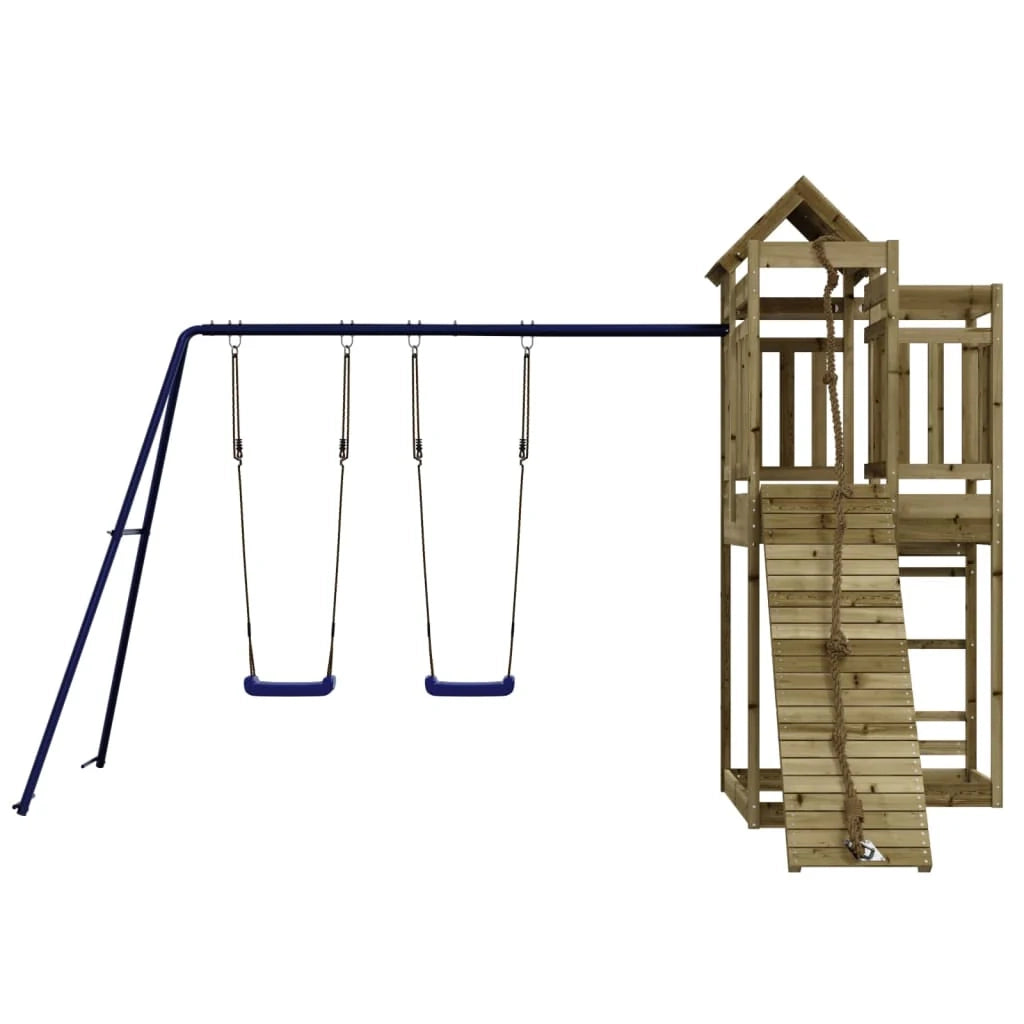 Altalene per parco giochi all'aperto scivolo altalene robuste giochi da giardino 361 x 282 x 238 cm legno di pino impregnato 02_0004780