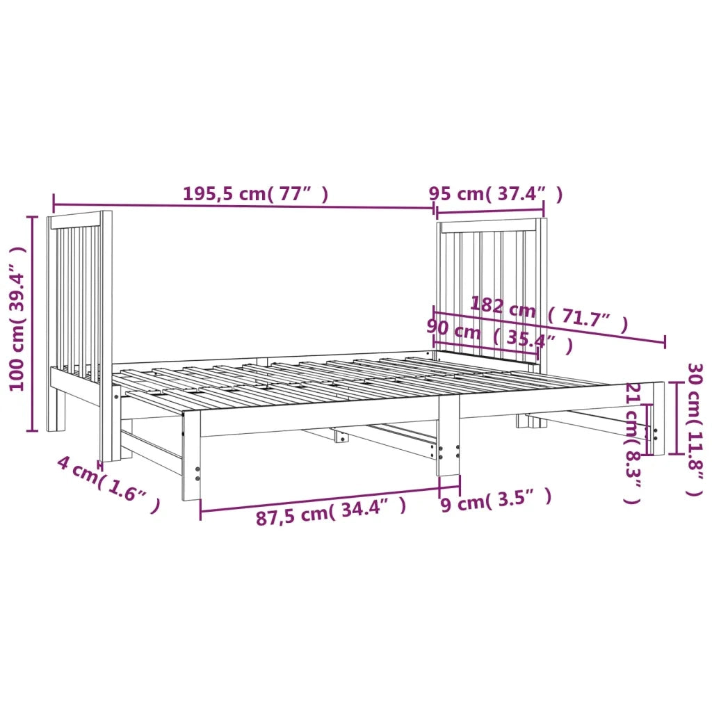 Letto da camera | Dormeuse Estraibile 2x(90x190) cm Legno Massello di Pino