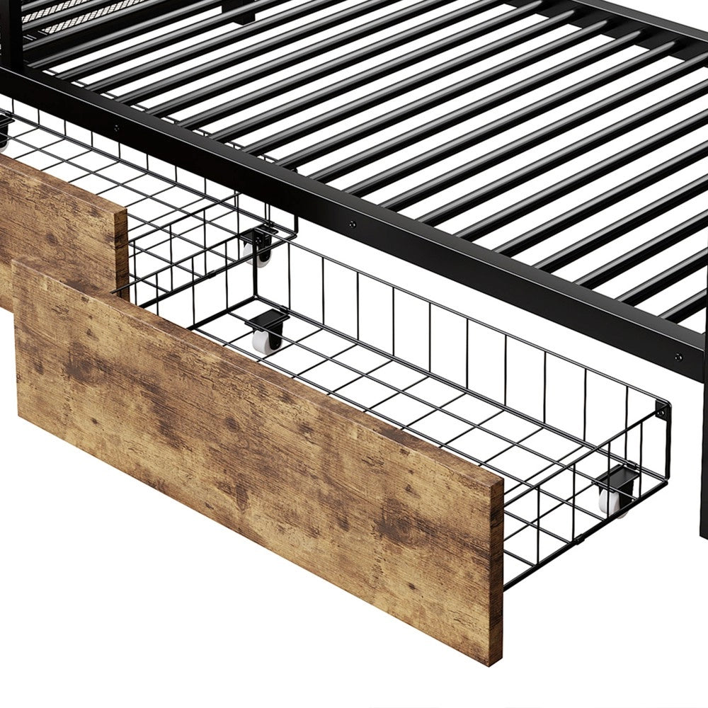 Letto a Castello 140x200 ¨C Xylo ¨C Nero, Metallo, LED, Cassetti, Rete Inclusa