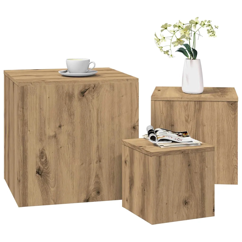 vidaXL Tavolini 3 pz Rovere Artigianale in Legno Multistrato