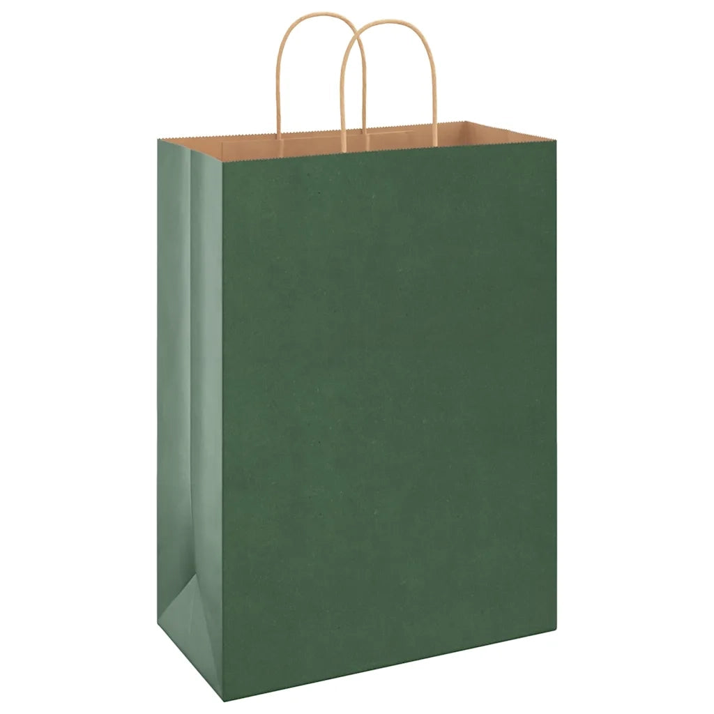 Sacchetti di Carta 250 pz con Manici Verdi 32x17x44 cm 4101734